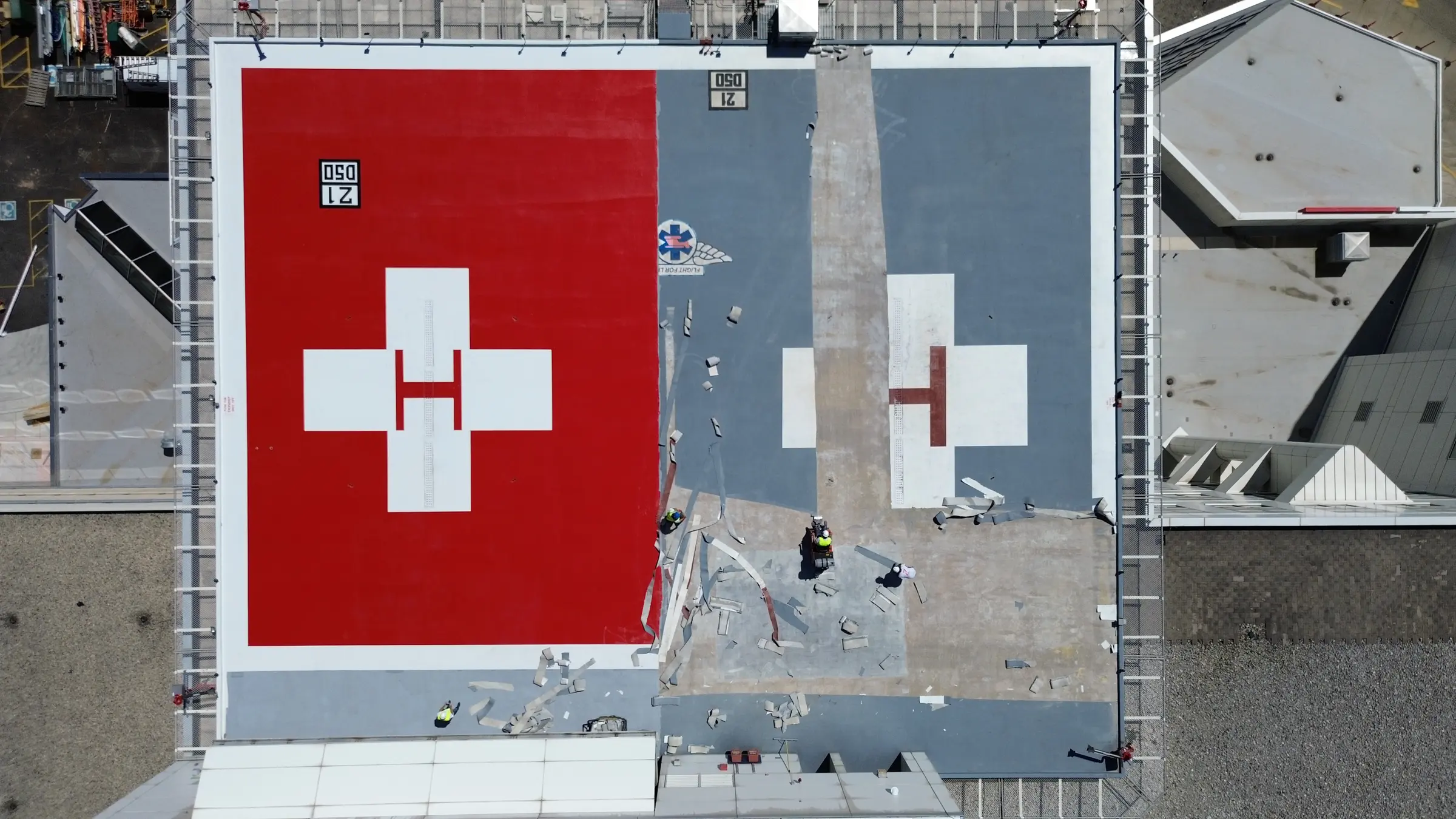 Rooftop helipad coating work in progress